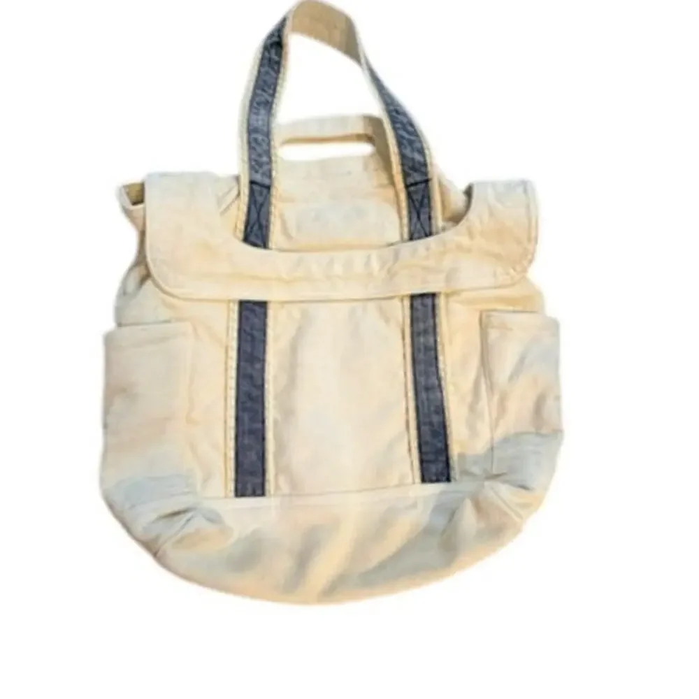 NWT Free People Cordes Canvas Tote Natural Blue Stripe Bag